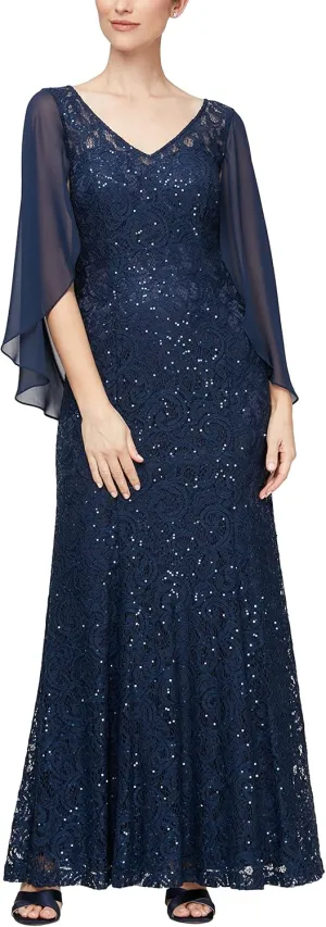Alex Evenings Women's Long A-line Dress with Draped Cowl Back