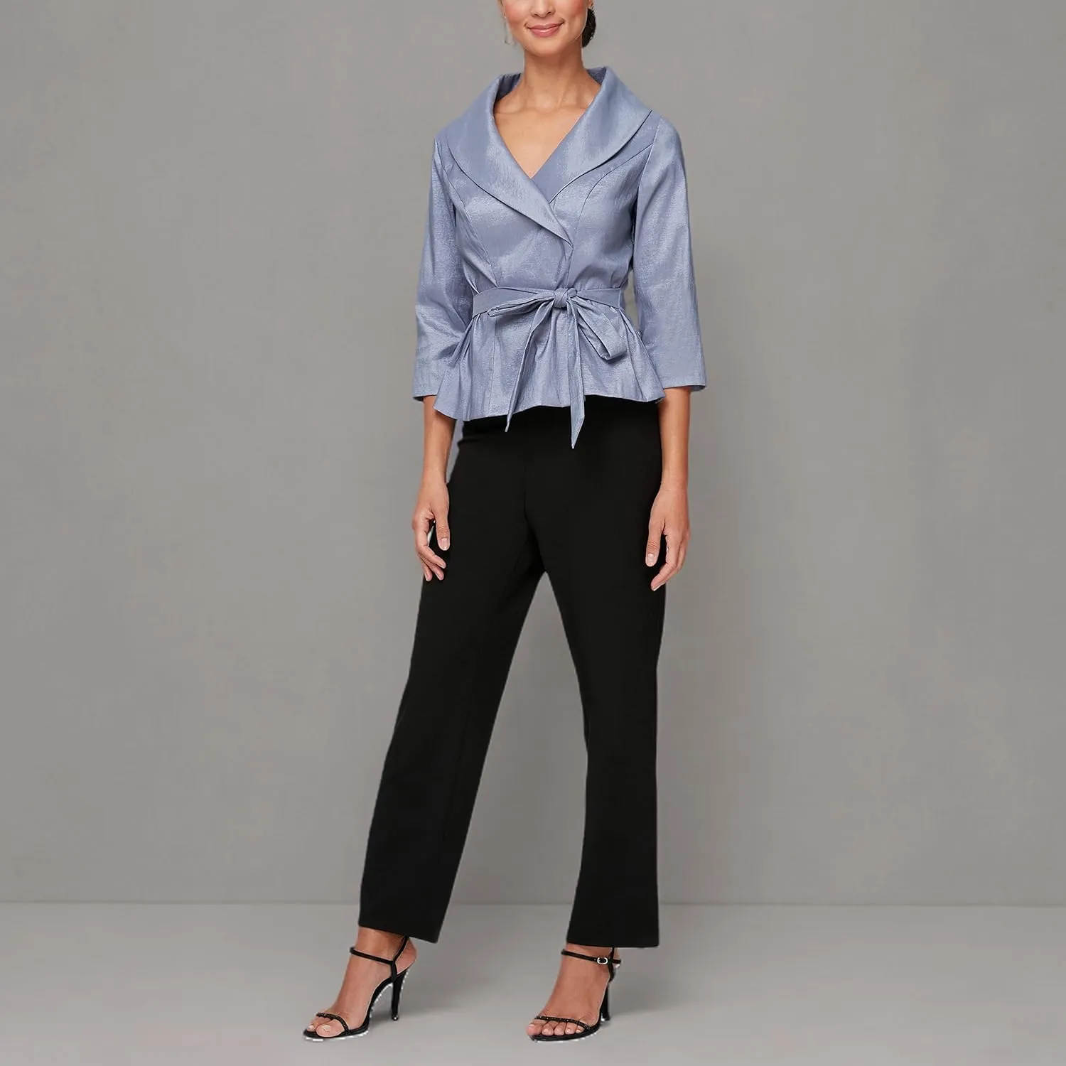Alex Evenings Women's Stretch Taffeta 3/4 Sleeve Formal Blouse, Special Occasion Dress Shirt