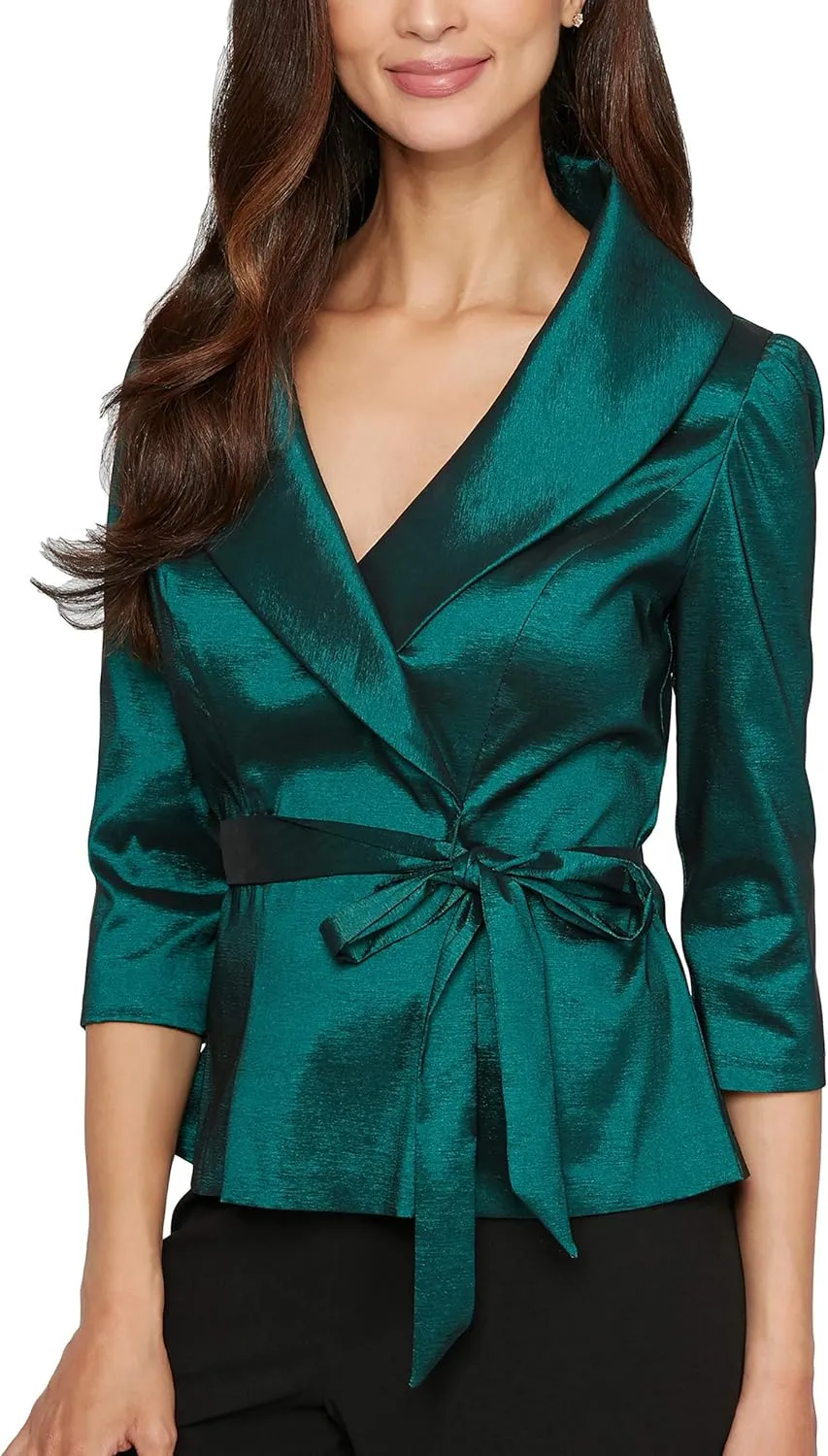 Alex Evenings Women's Stretch Taffeta 3/4 Sleeve Formal Blouse, Special Occasion Dress Shirt