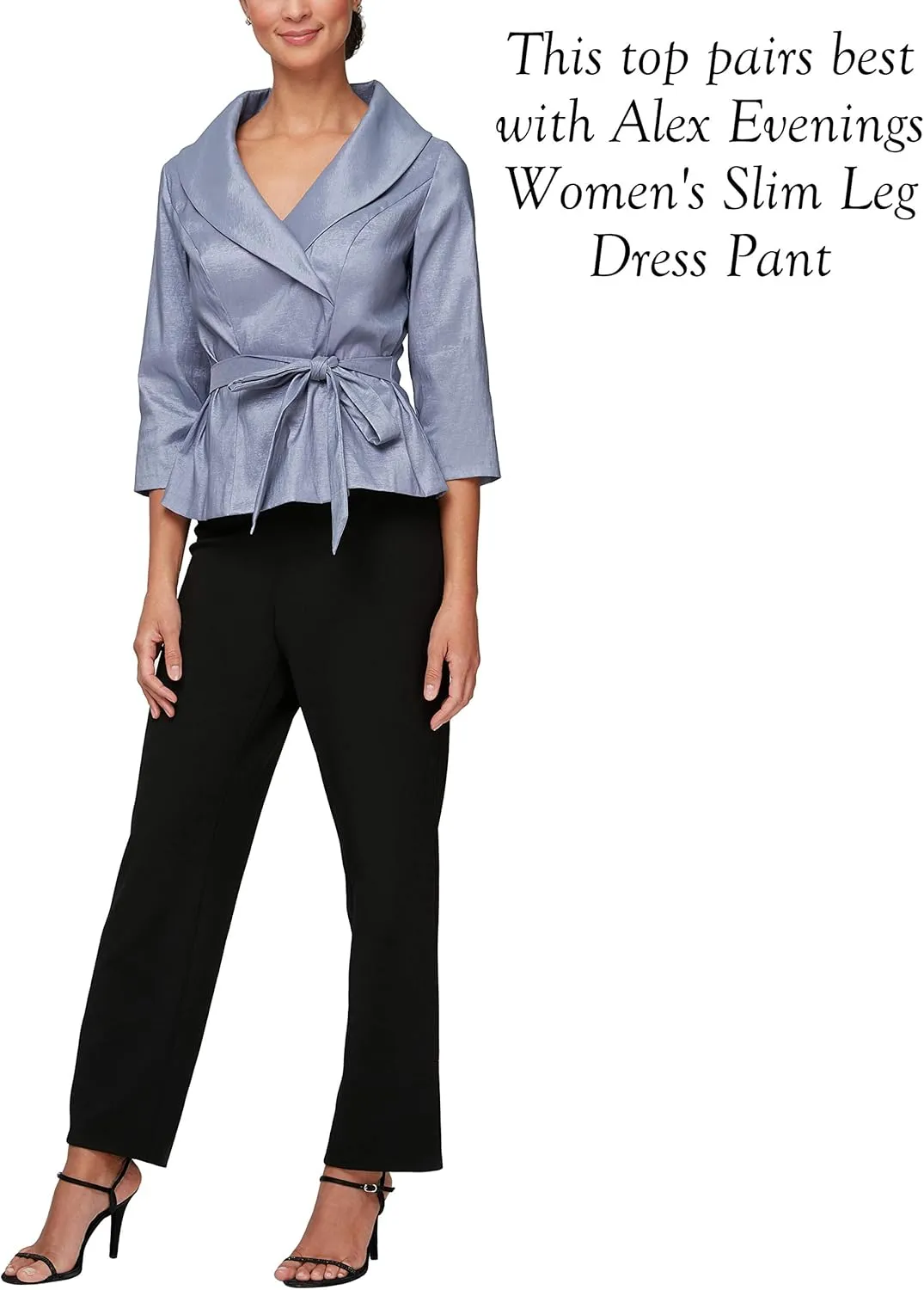 Alex Evenings Women's Stretch Taffeta 3/4 Sleeve Formal Blouse, Special Occasion Dress Shirt