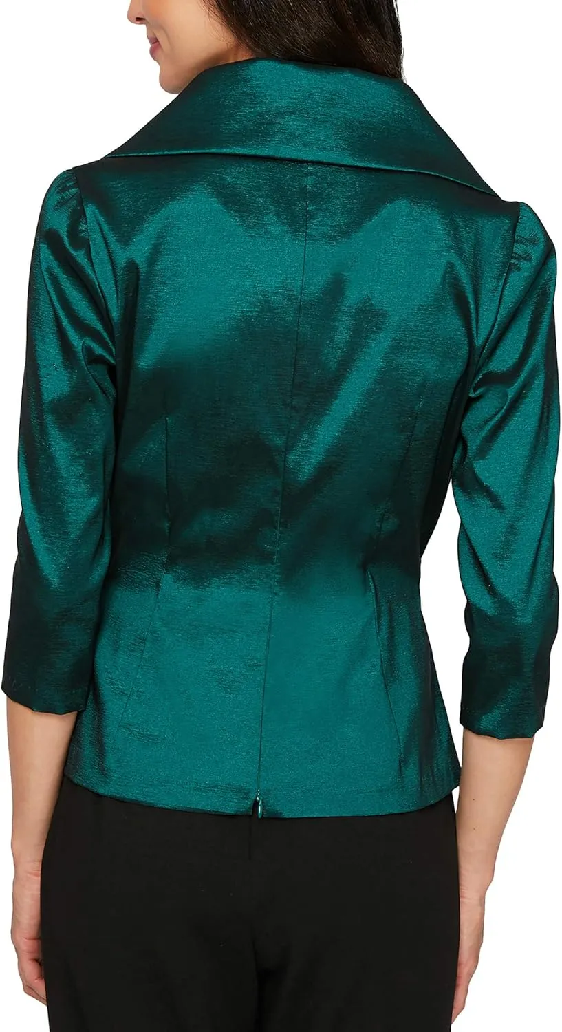 Alex Evenings Women's Stretch Taffeta 3/4 Sleeve Formal Blouse, Special Occasion Dress Shirt