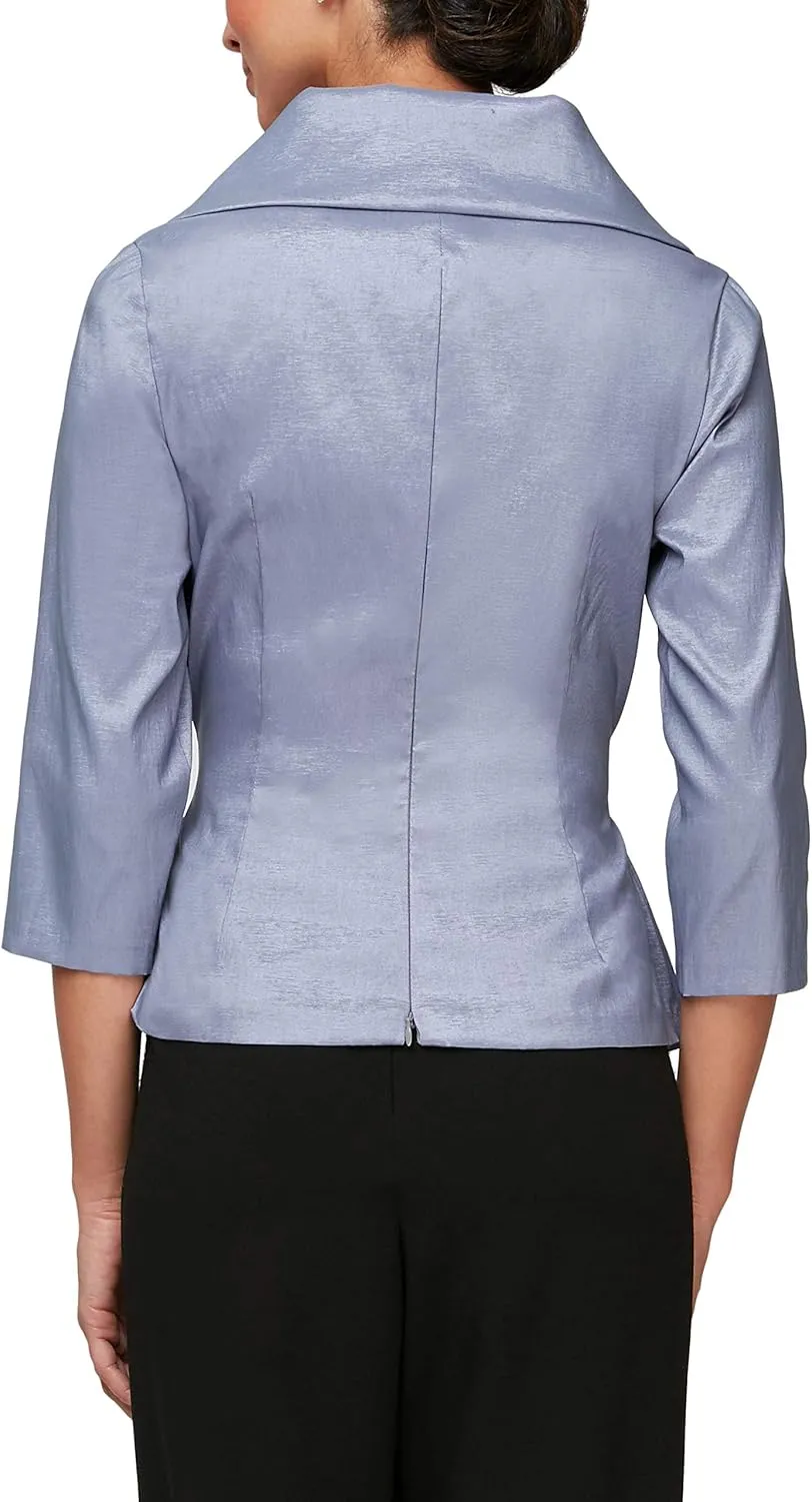 Alex Evenings Women's Stretch Taffeta 3/4 Sleeve Formal Blouse, Special Occasion Dress Shirt