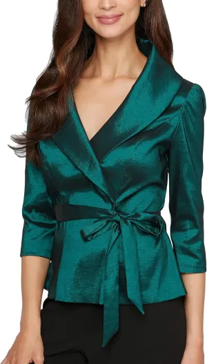 Alex Evenings Women's Stretch Taffeta 3/4 Sleeve Formal Blouse, Special Occasion Dress Shirt