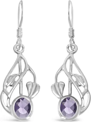 Alexander Castle Charles Rennie Mackintosh Amethsyt 925 Sterling Silver Earrings for Women - Drop Earrings with Jewellery Gift Box - 20mm x 10mm