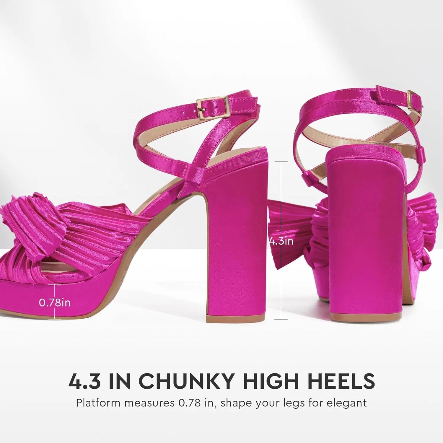 ALICEPUB 4Inch Platform Heels Chunky Block High Heels Strappy Heels Open Toe Heeled Sandals Comfortable Dressy Shoes for Women Wedding