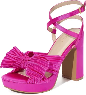 ALICEPUB 4Inch Platform Heels Chunky Block High Heels Strappy Heels Open Toe Heeled Sandals Comfortable Dressy Shoes for Women Wedding