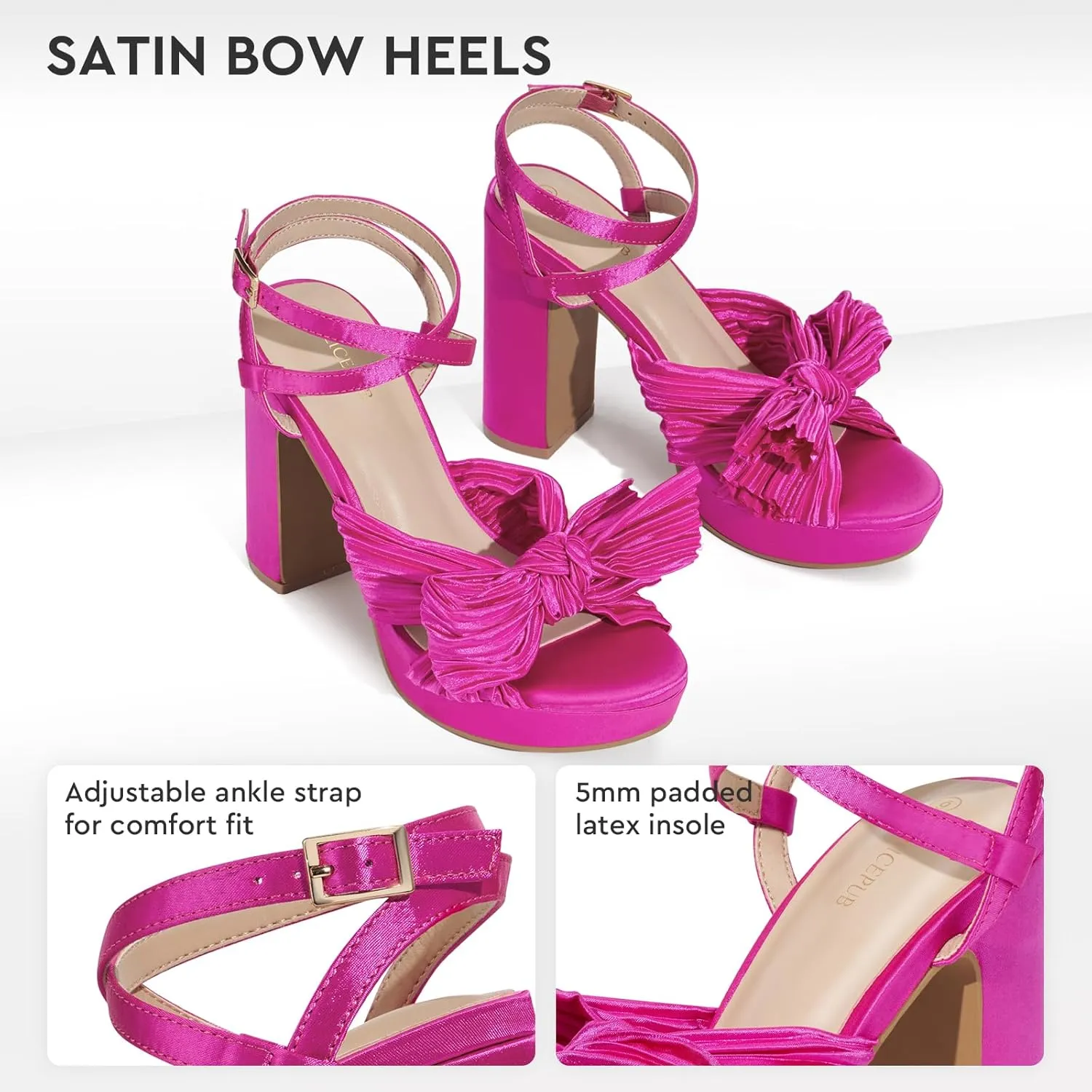 ALICEPUB 4Inch Platform Heels Chunky Block High Heels Strappy Heels Open Toe Heeled Sandals Comfortable Dressy Shoes for Women Wedding