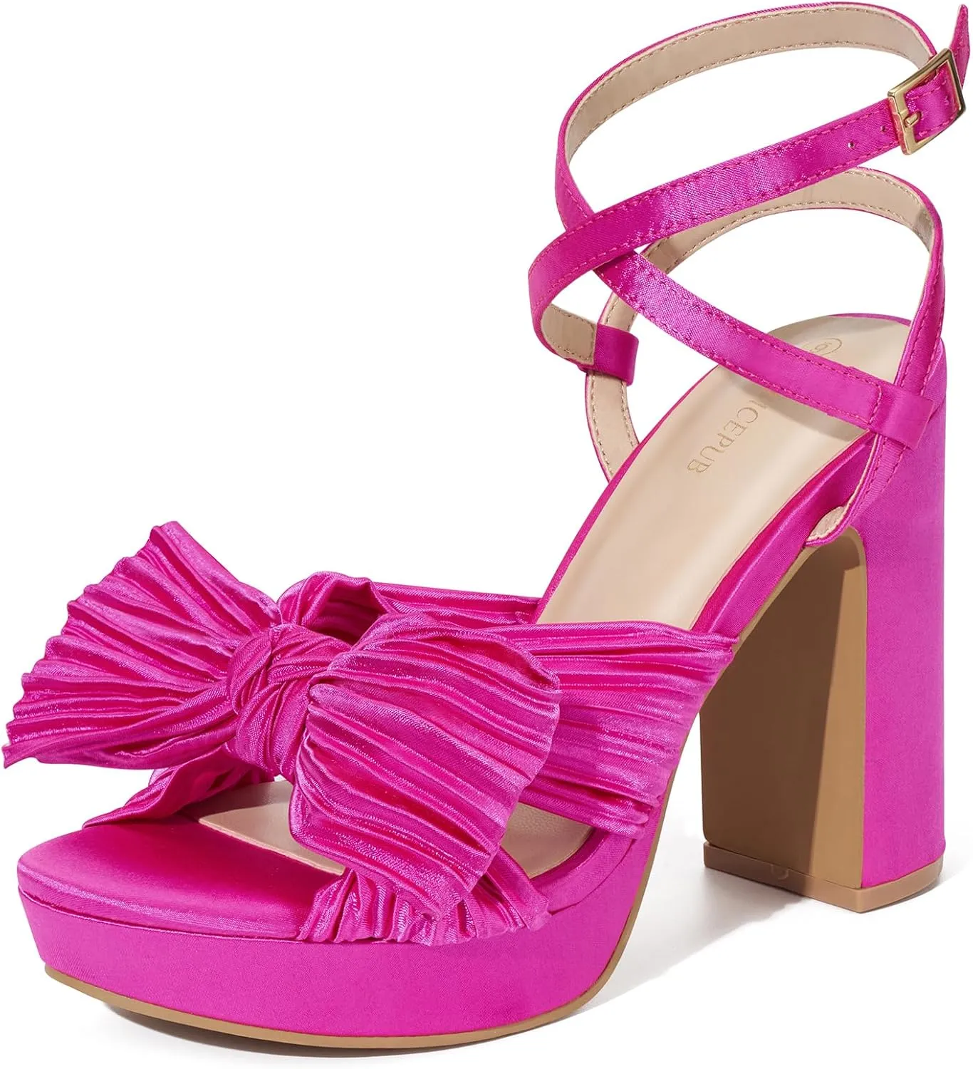 ALICEPUB 4Inch Platform Heels Chunky Block High Heels Strappy Heels Open Toe Heeled Sandals Comfortable Dressy Shoes for Women Wedding