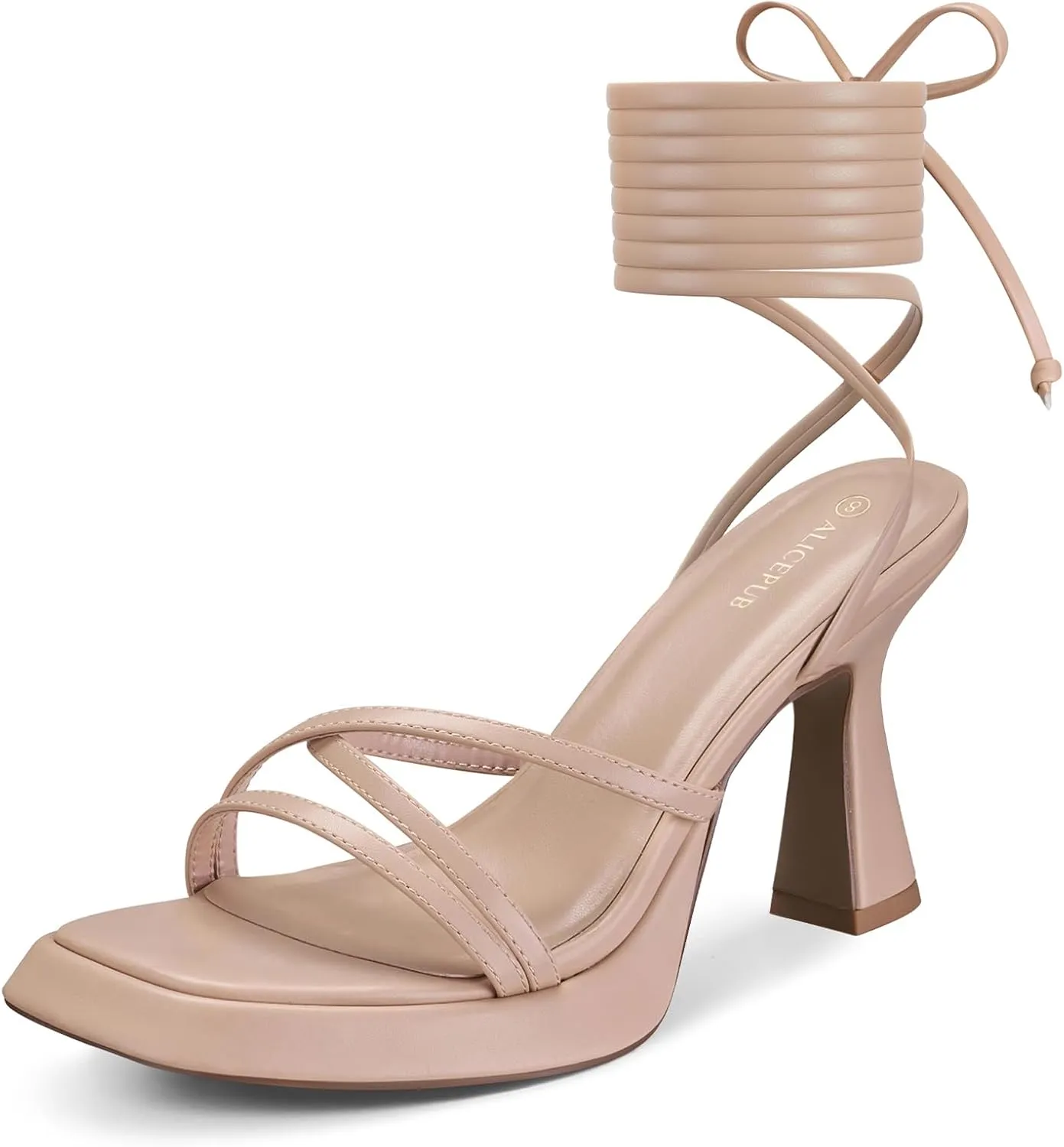 ALICEPUB Women's Chunky Block Heels Strappy Heels Square Open Toe Heeled Sandals Short Heels Comfortable Dressy Shoes Wedding Bridal Party