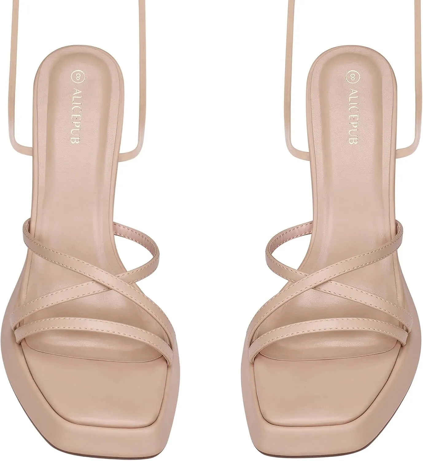ALICEPUB Women's Chunky Block Heels Strappy Heels Square Open Toe Heeled Sandals Short Heels Comfortable Dressy Shoes Wedding Bridal Party