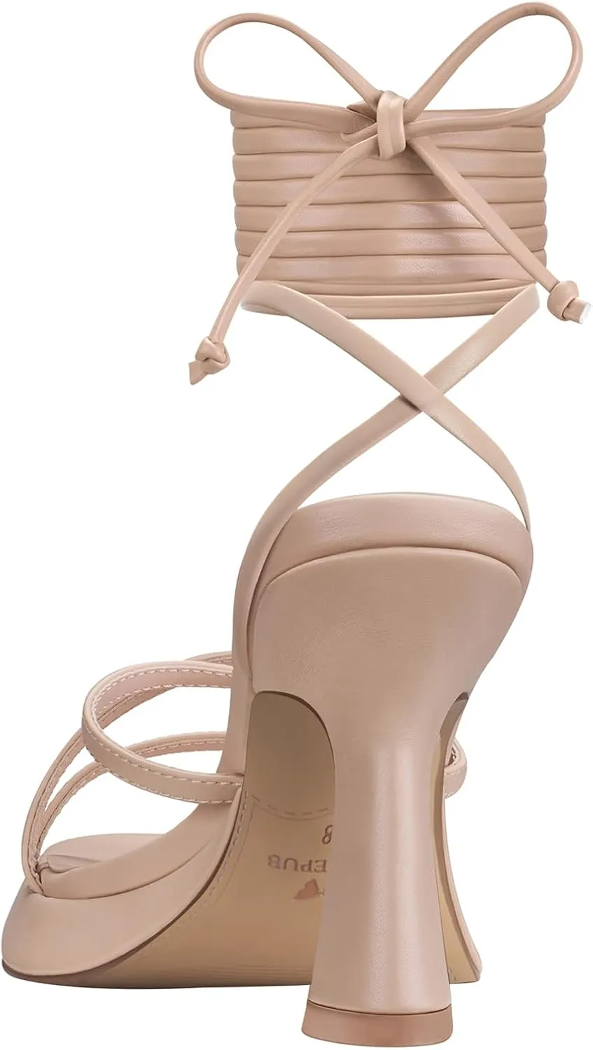 ALICEPUB Women's Chunky Block Heels Strappy Heels Square Open Toe Heeled Sandals Short Heels Comfortable Dressy Shoes Wedding Bridal Party