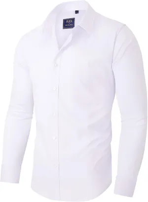 Alimens & Gentle Men's Dress Shirts Long Sleeve Wrinkle-Free Stretch Shirts Solid Formal Button Down Shirt with Pocket