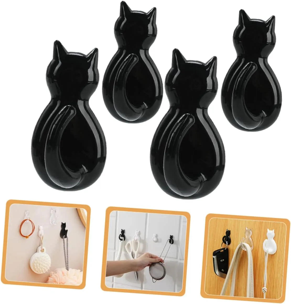 Alipis 4pcs Cat Tail Hook Decorative Wall Decorative Hangers for Clothes Coat Holder Hook Cat Tails Wall Mount Black Cartoon Plastic Clothes Hook Wall Hooks Adhesive