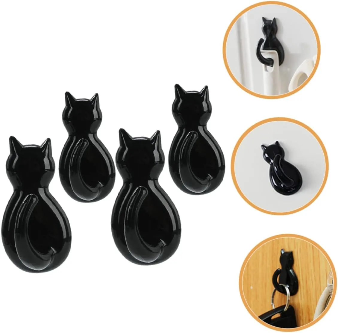 Alipis 4pcs Cat Tail Hook Decorative Wall Decorative Hangers for Clothes Coat Holder Hook Cat Tails Wall Mount Black Cartoon Plastic Clothes Hook Wall Hooks Adhesive