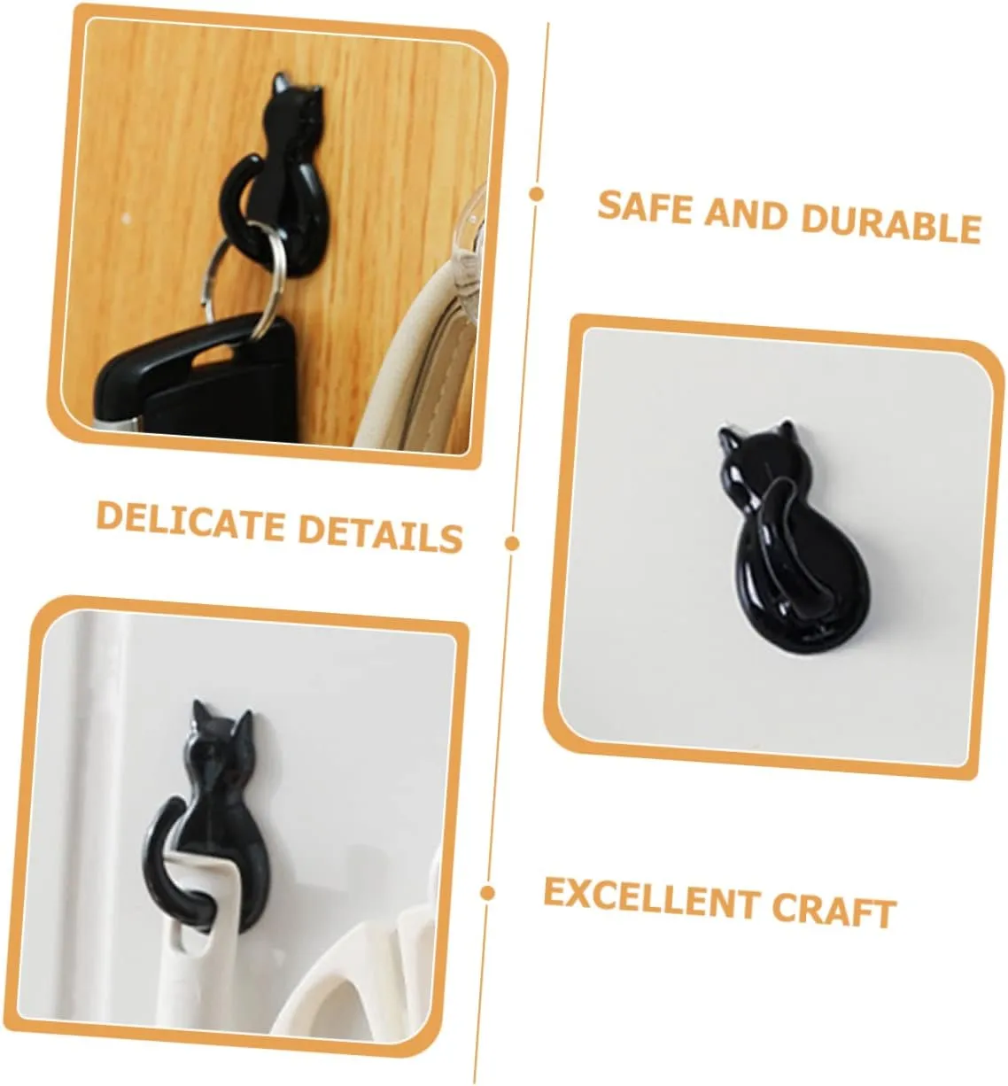 Alipis 4pcs Cat Tail Hook Decorative Wall Decorative Hangers for Clothes Coat Holder Hook Cat Tails Wall Mount Black Cartoon Plastic Clothes Hook Wall Hooks Adhesive