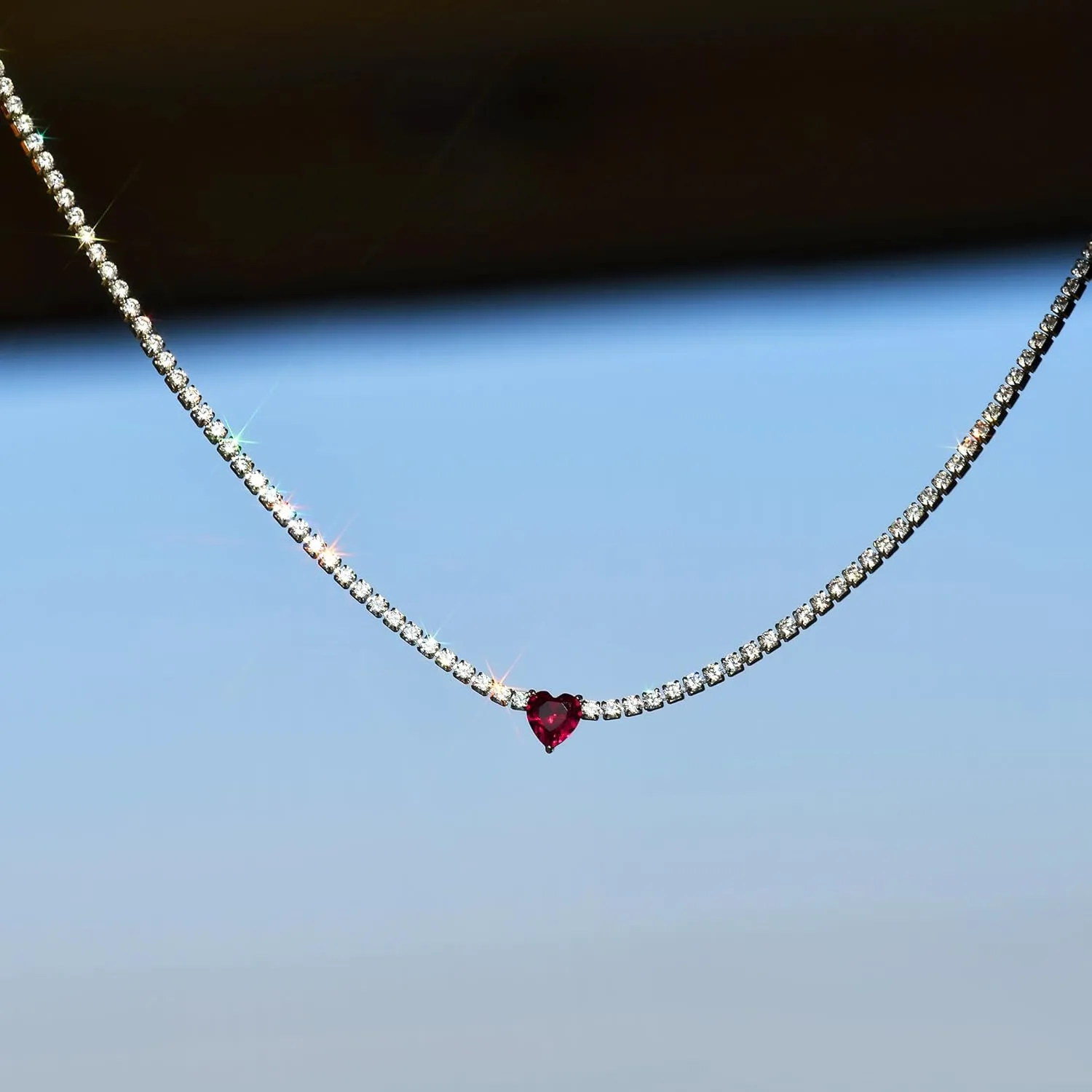 AllenCOCO Diamond Tennis Necklace 18K White Gold Plated Emerald Birthstone Necklace for Women Mothers Dainty Gold Necklace Cubic Zirconia Necklace Birthday Gifts for Women Jewelry