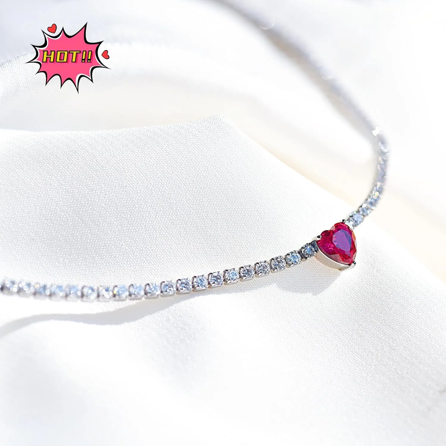 AllenCOCO Diamond Tennis Necklace 18K White Gold Plated Emerald Birthstone Necklace for Women Mothers Dainty Gold Necklace Cubic Zirconia Necklace Birthday Gifts for Women Jewelry