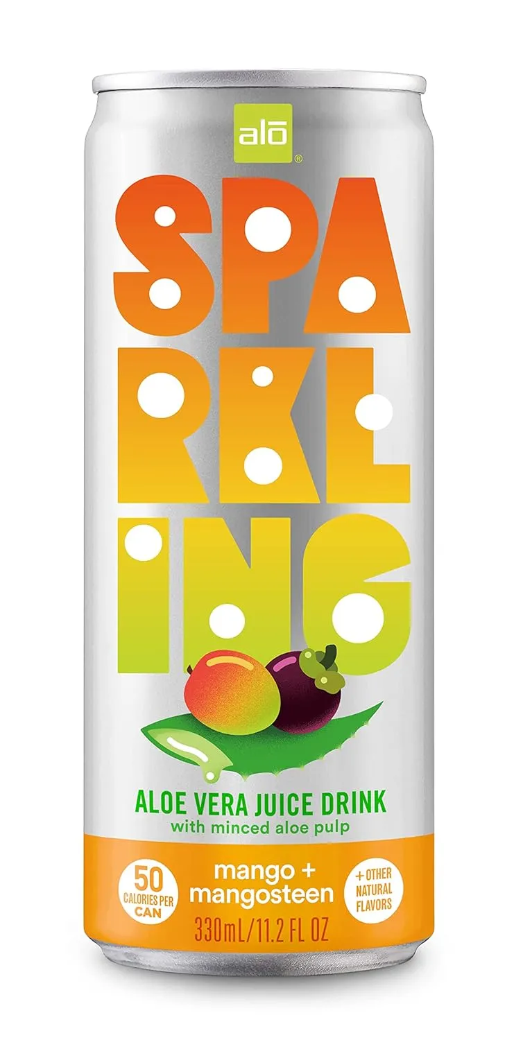 ALO Sparkling Mango & Mangosteen Carbonated Aloe Vera Juice Drink | 11.2 fl oz, Pack of 12 | Plant-Based Beverage, Vegan