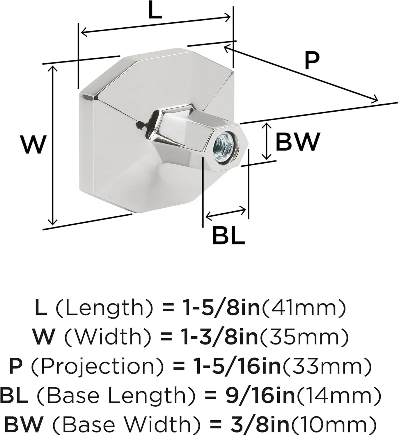 Amerock Carrione 1-5/8 inch (41mm) Length Marble Black/Polished Chrome Cabinet Knob, BP36638MBK26