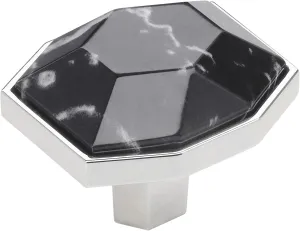Amerock Carrione 1-5/8 inch (41mm) Length Marble Black/Polished Chrome Cabinet Knob, BP36638MBK26