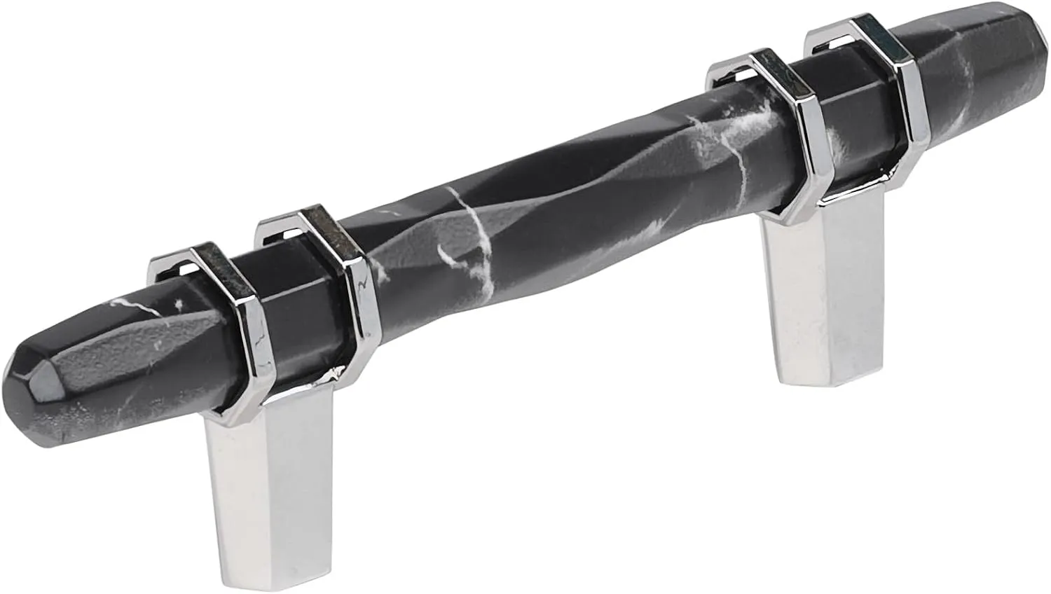 Amerock Carrione 3 inch (76mm) Center-to-Center Marble Black/Polished Chrome Cabinet Pull, BP36639MBK26