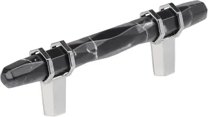 Amerock Carrione 3 inch (76mm) Center-to-Center Marble Black/Polished Chrome Cabinet Pull, BP36639MBK26