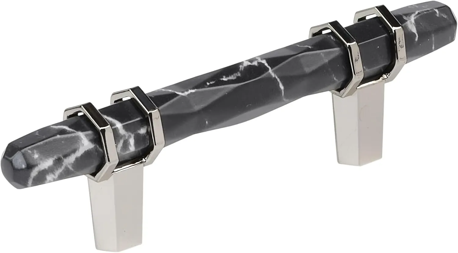 Amerock Carrione 3 inch (76mm) Center-to-Center Marble Black/Polished Nickel Cabinet Pull, BP36639MBKPN