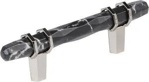 Amerock Carrione 3 inch (76mm) Center-to-Center Marble Black/Polished Nickel Cabinet Pull, BP36639MBKPN