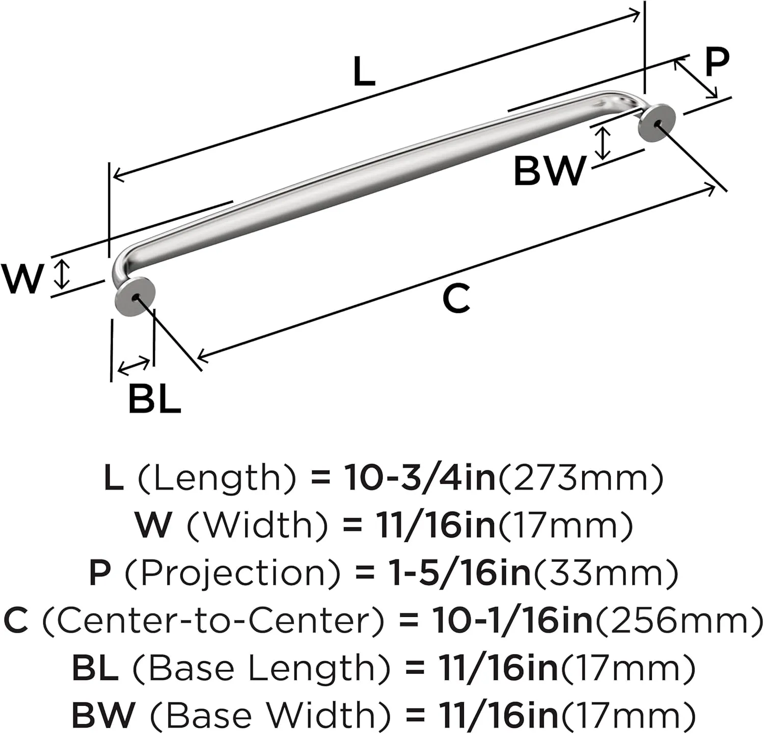 Amerock Renown 10-1/16 inch (256mm) Center-to-Center Polished Chrome Cabinet Pull, BP3698826