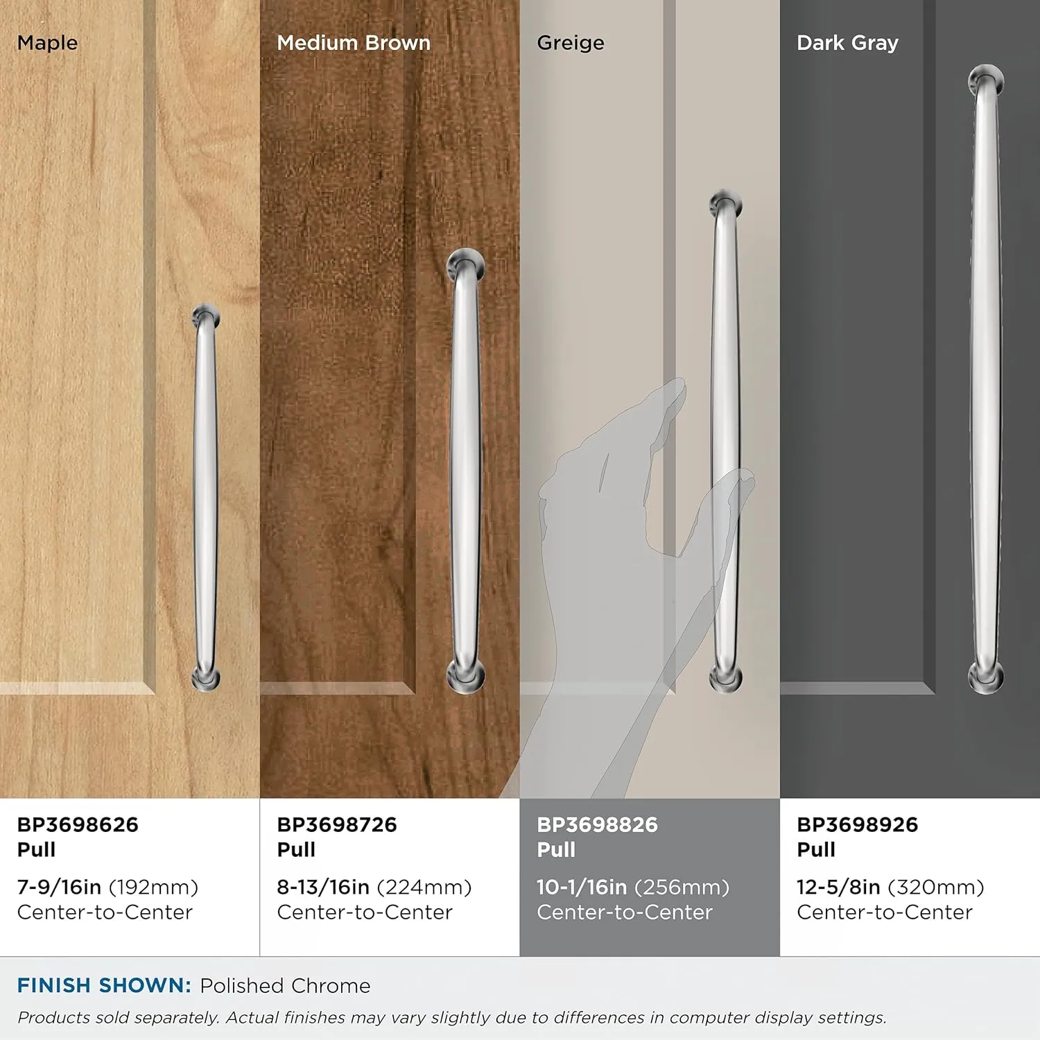 Amerock Renown 10-1/16 inch (256mm) Center-to-Center Polished Chrome Cabinet Pull, BP3698826