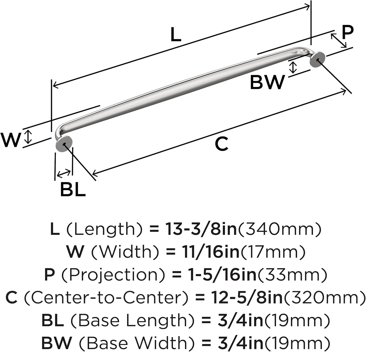 Amerock Renown 12-5/8 inch (320mm) Center-to-Center Polished Chrome Cabinet Pull, BP3698926