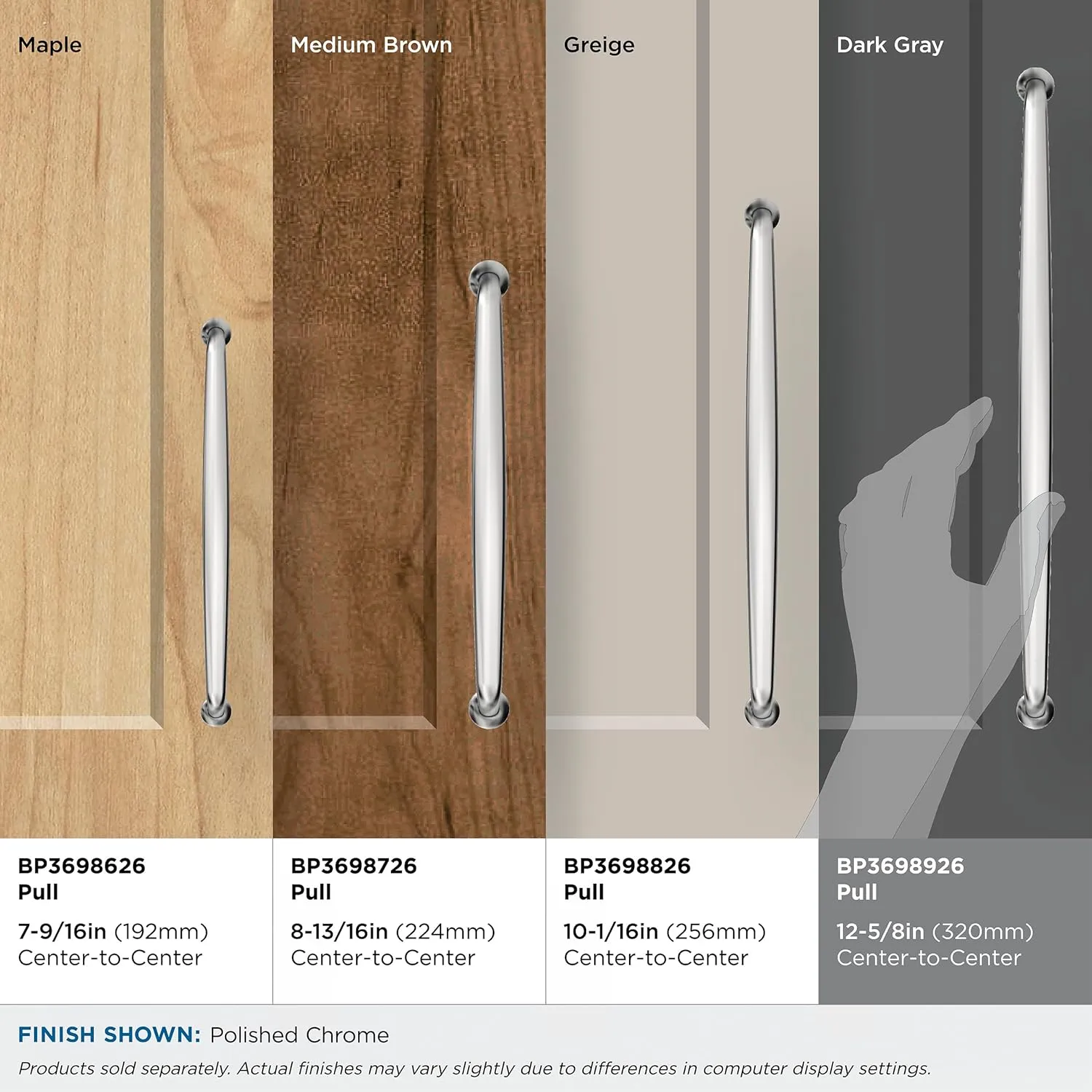 Amerock Renown 12-5/8 inch (320mm) Center-to-Center Polished Chrome Cabinet Pull, BP3698926