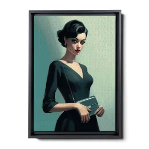 An Illustration of a Stylish Woman in Black with a Chic Handbag