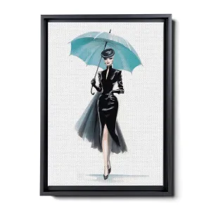 An Illustration of a Stylish Woman in Black with a Chic Handbag
