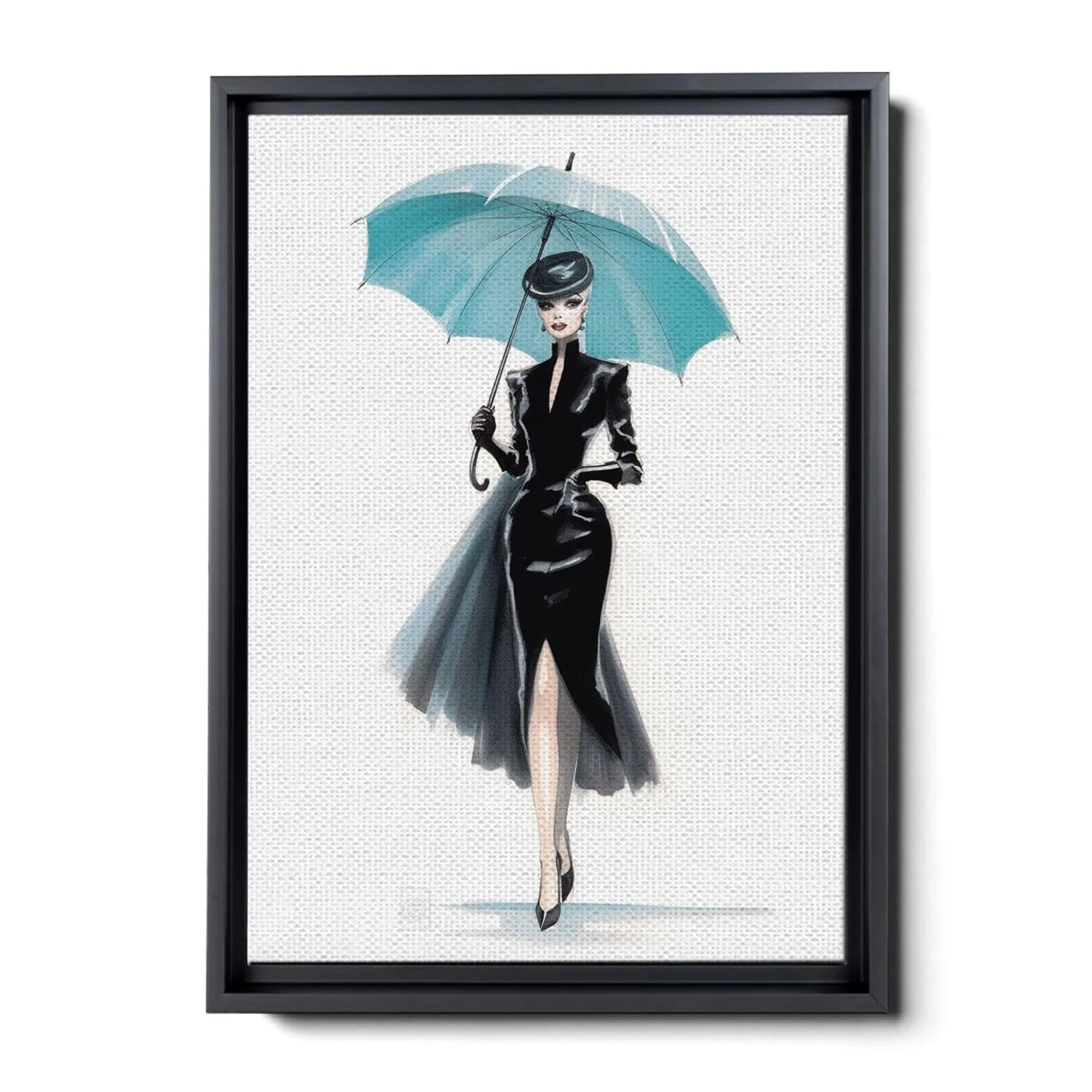 An Illustration of a Stylish Woman in Black with a Chic Handbag