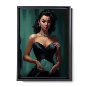 An Illustration of a Stylish Woman in Black with a Chic Handbag
