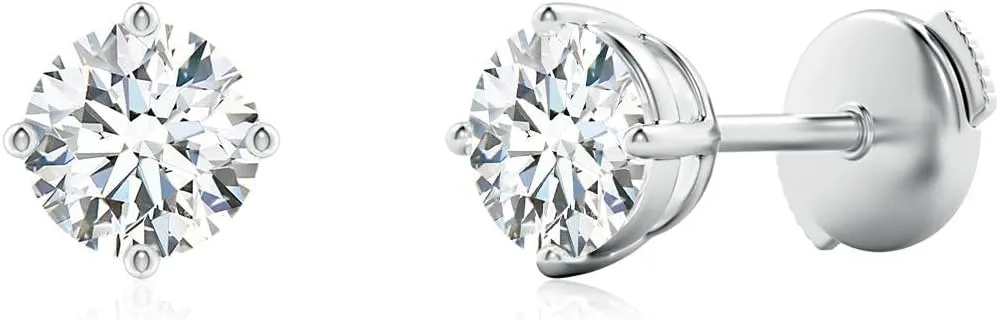 ANGARA Basket-Set Lab Grown Diamond Solitaire Stud Earrings in 14K White Gold for Women (Size-5.1mm | Carat- 1 Ct tw.) | April Birthstone, Anniversary, Engagement Jewelry Gift for Women