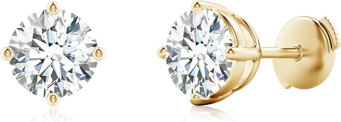 ANGARA Basket-Set Lab Grown Diamond Solitaire Stud Earrings in 14K Yellow Gold for Women (Size-6.4mm | Carat- 2 Ct tw.) | April Birthstone, Anniversary, Engagement Jewelry Gift for Women