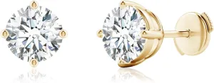 ANGARA Basket-Set Lab Grown Diamond Solitaire Stud Earrings in 14K Yellow Gold for Women (Size-7.4mm | Carat- 3 Ct tw.) | April Birthstone, Anniversary, Engagement Jewelry Gift for Women