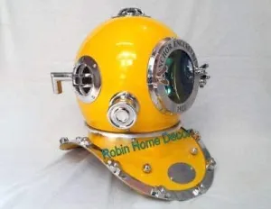 Antique Yellow Diving Helmet US Navy Anchor Engineering Divers Helmet Replica