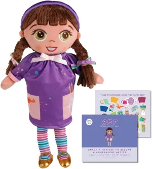 Antonia The Artist: 15-inch Plush Doll with Sticker Activity Book - Teaches stem, Girl Dolls, Educational Doll Toy, Inspirational Girls Doll, 3 