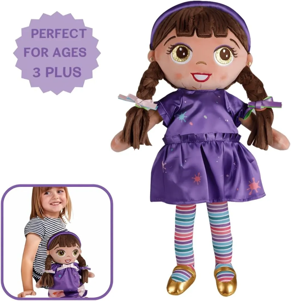 Antonia The Artist: 15-inch Plush Doll with Sticker Activity Book - Teaches stem, Girl Dolls, Educational Doll Toy, Inspirational Girls Doll, 3 