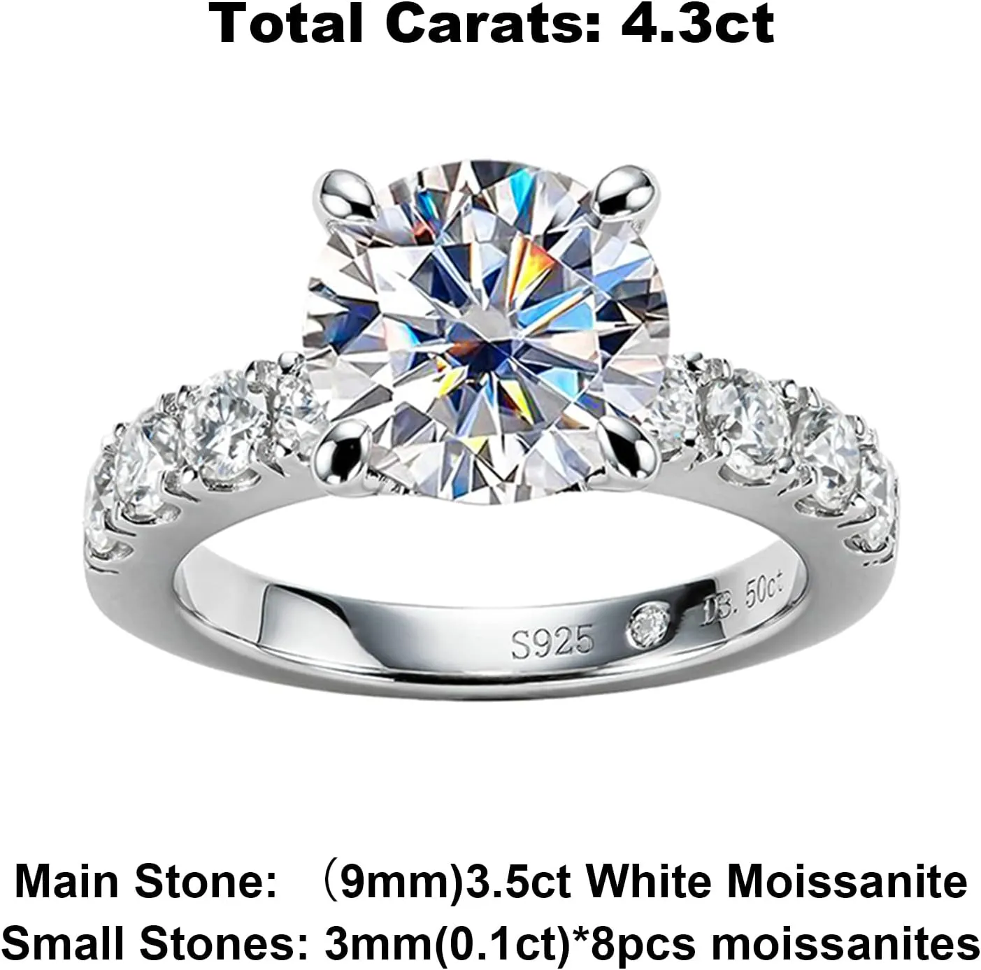 AnuClub Moissanite Engagement Ring, Total 4.3cttw D Color Round/Oval/Asscher Cut, 925 Sterling Silver Promise Anniversary Rings for Women, Elegant Gift Packed