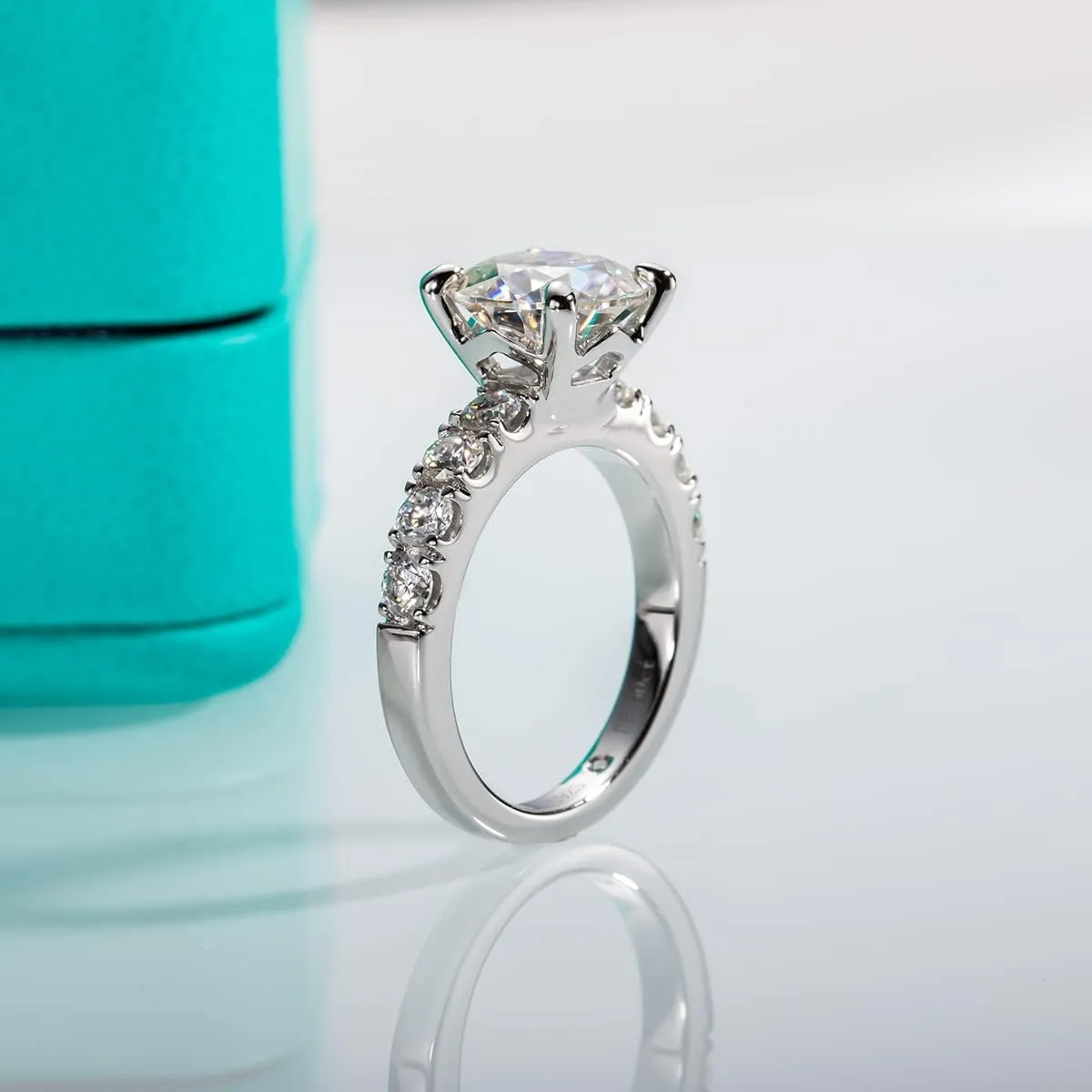 AnuClub Moissanite Engagement Ring, Total 4.3cttw D Color Round/Oval/Asscher Cut, 925 Sterling Silver Promise Anniversary Rings for Women, Elegant Gift Packed