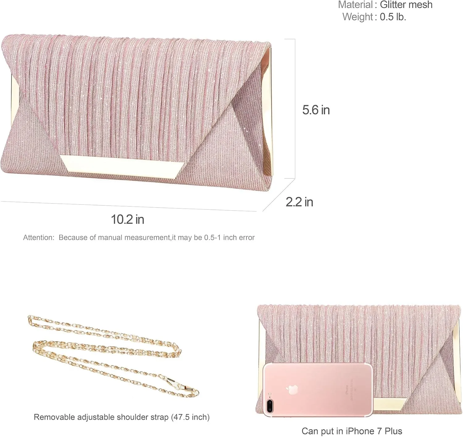 AO ALI VICTORY Glitter Clutch Purses for Women Evening Bags Clutches Flap Envelope Handbags Large Wedding Party Prom Purse