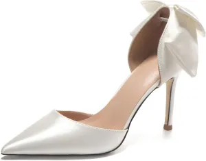 AOQUNFS Women's High Heels Closed Toe Stiletto Pointed Toe Satin Bow Ankle Dress Wedding Party Pumps Shoes