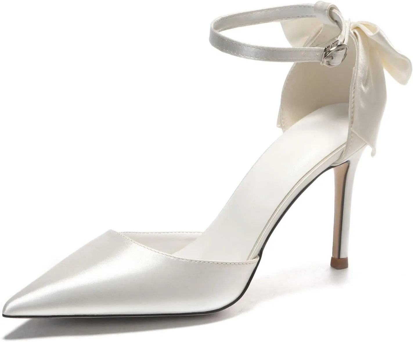 AOQUNFS Women's High Heels Strappy Closed Toe Stiletto Pointed Toe Satin Bow Ankle Dress Wedding Party Pumps Shoes