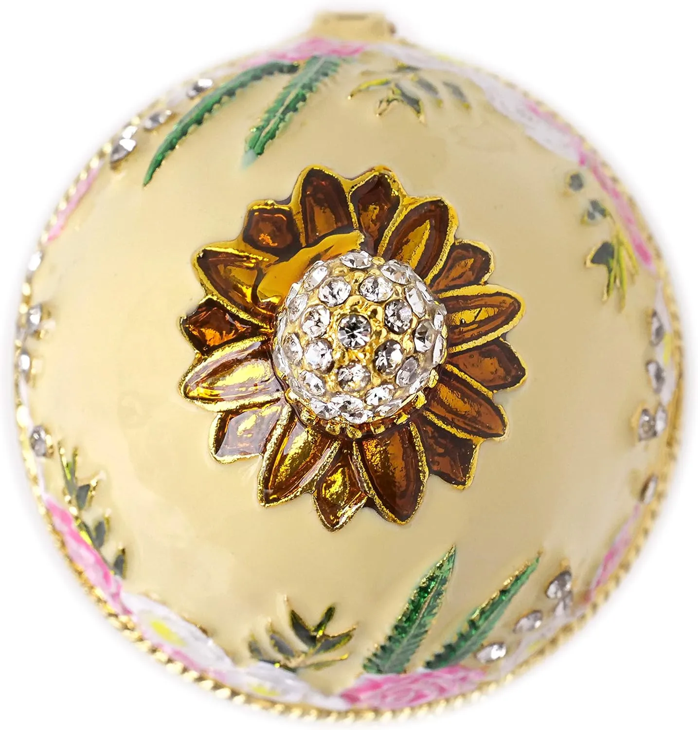 Apropos Hand- Painted Classic Vintage Style Faberge Egg with Rich Enamel and Sparkling Rhinestones Jewelry Trinket Box (Light Yellow)