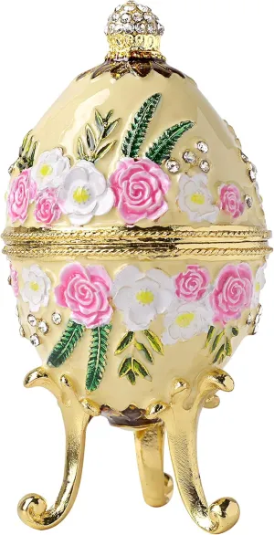 Apropos Hand- Painted Classic Vintage Style Faberge Egg with Rich Enamel and Sparkling Rhinestones Jewelry Trinket Box (Light Yellow)