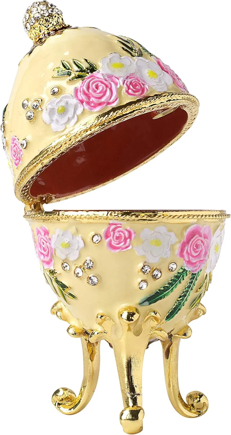 Apropos Hand- Painted Classic Vintage Style Faberge Egg with Rich Enamel and Sparkling Rhinestones Jewelry Trinket Box (Light Yellow)